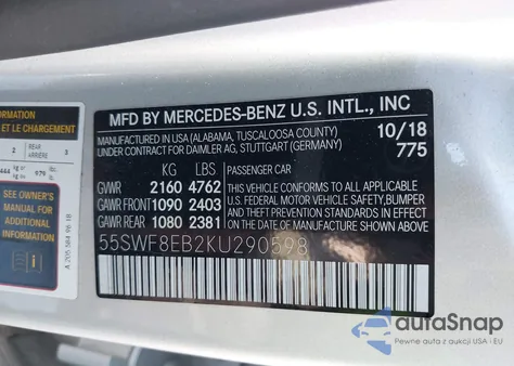 2019 Mercedes-Benz C 300 4Matic из США, поврежденный, VIN 55SWF8EB2KU290598